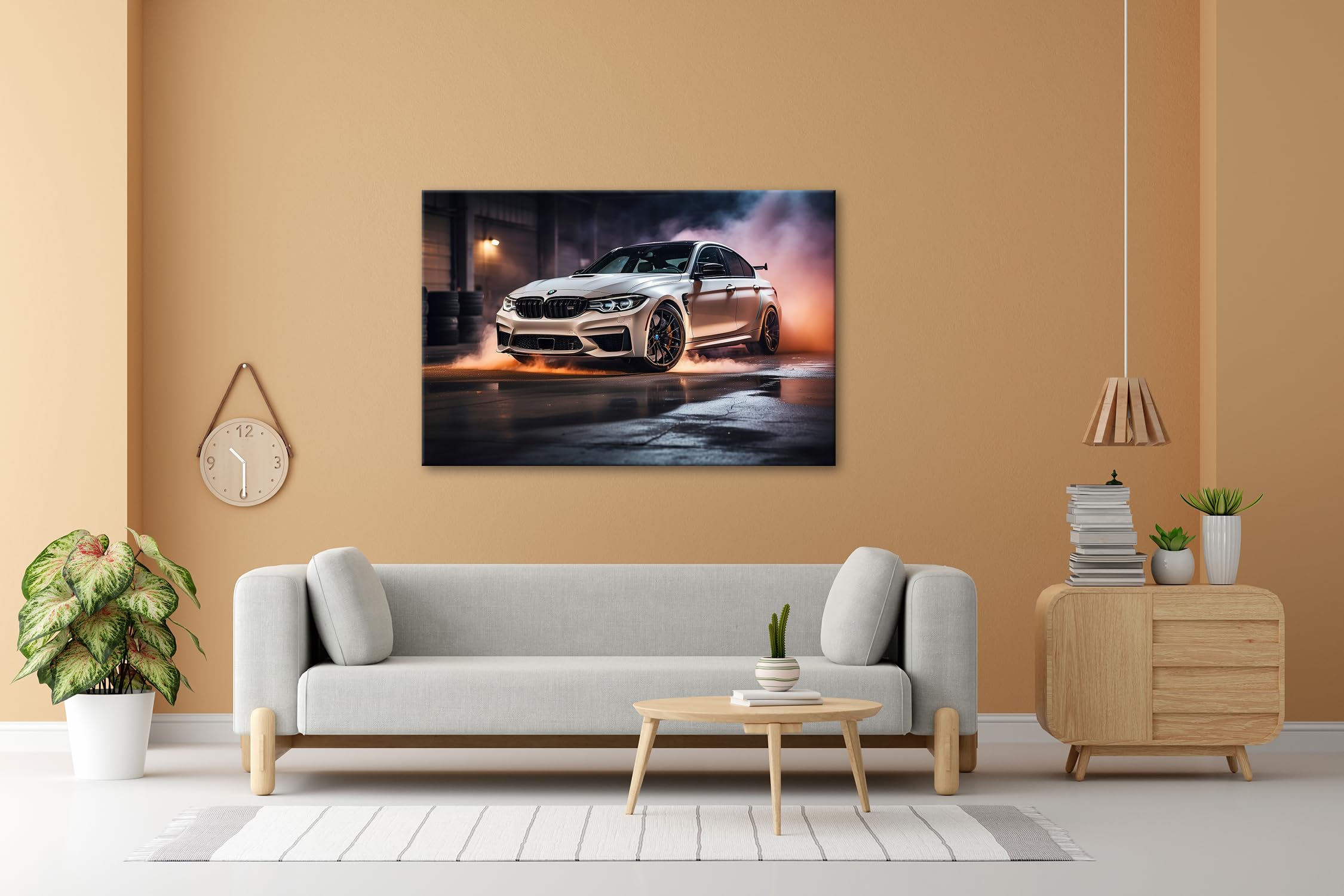 deyoli Leinwandbild Rauch und Power – ein BMW entfesselt pure Drift-Energie. Format: 80x60cm XXL Kunstdruck Bild auf Keilrahmen/Wandbild/Wohnzimmer Dekoration