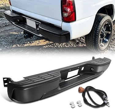 Rear Step Bumper Carbon Steel Bumper Cover Replacement Compatible with 99-06 Silverado/Sierra 1500, w/o Parking Sensor Holes Black