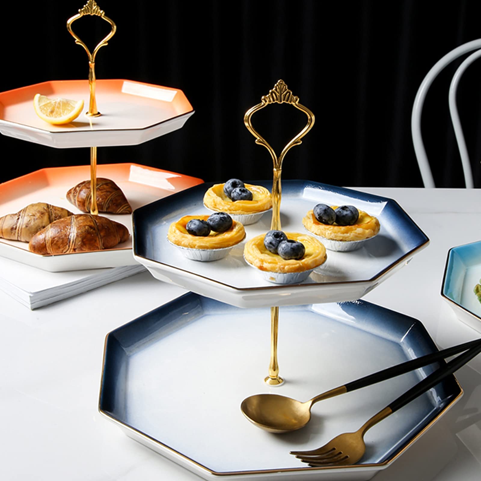 Alzatina per Dolci Torta in Ceramica a Due Livelli Stand Elegante Dessert Tavolo Dessert Staccabile Cupcake Stand Multi-Color Wedding Party Pasticcy Porcing Tray Alzata per Torta