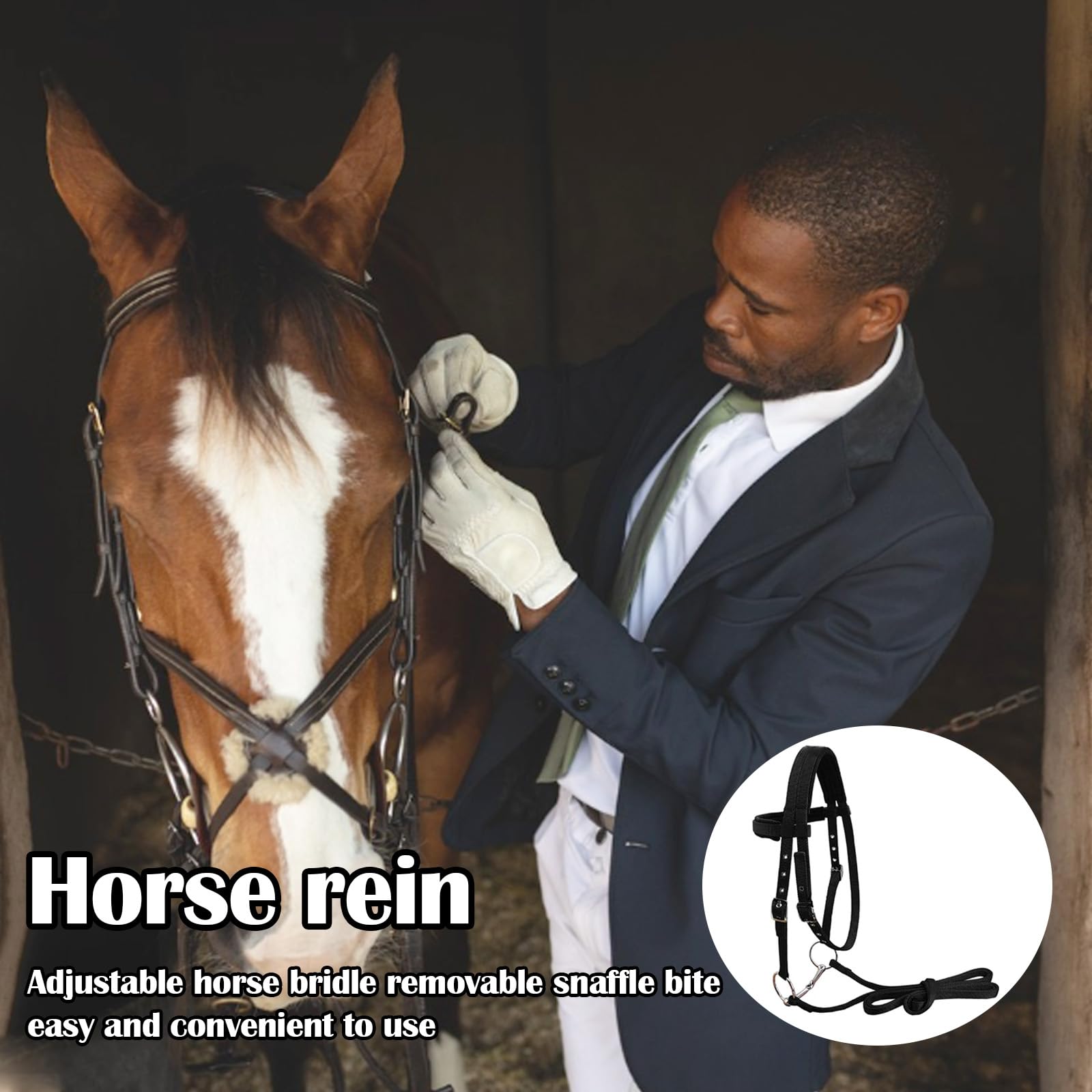 Bridon de Filet, Bride de Filet Professionnelle Sans Mors Bride de Cheval Rênes de Licol à Noeud de Licol pour Cheval, Taille Grande
