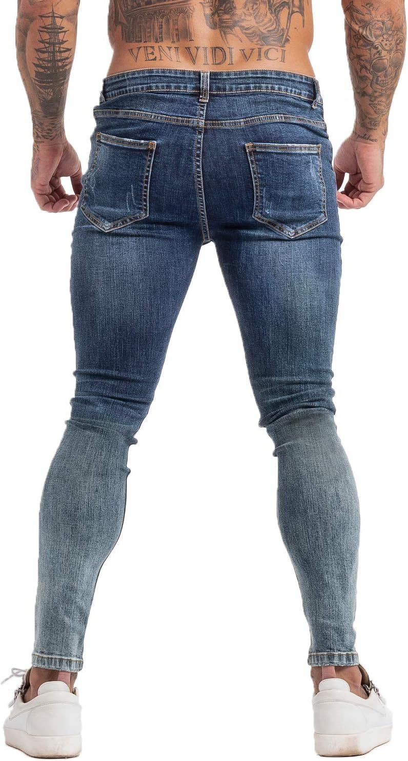 GINGTTO Skinny Jeans Men Stretch Tapered Leg Slim Fit Elastic Waist - Image 3
