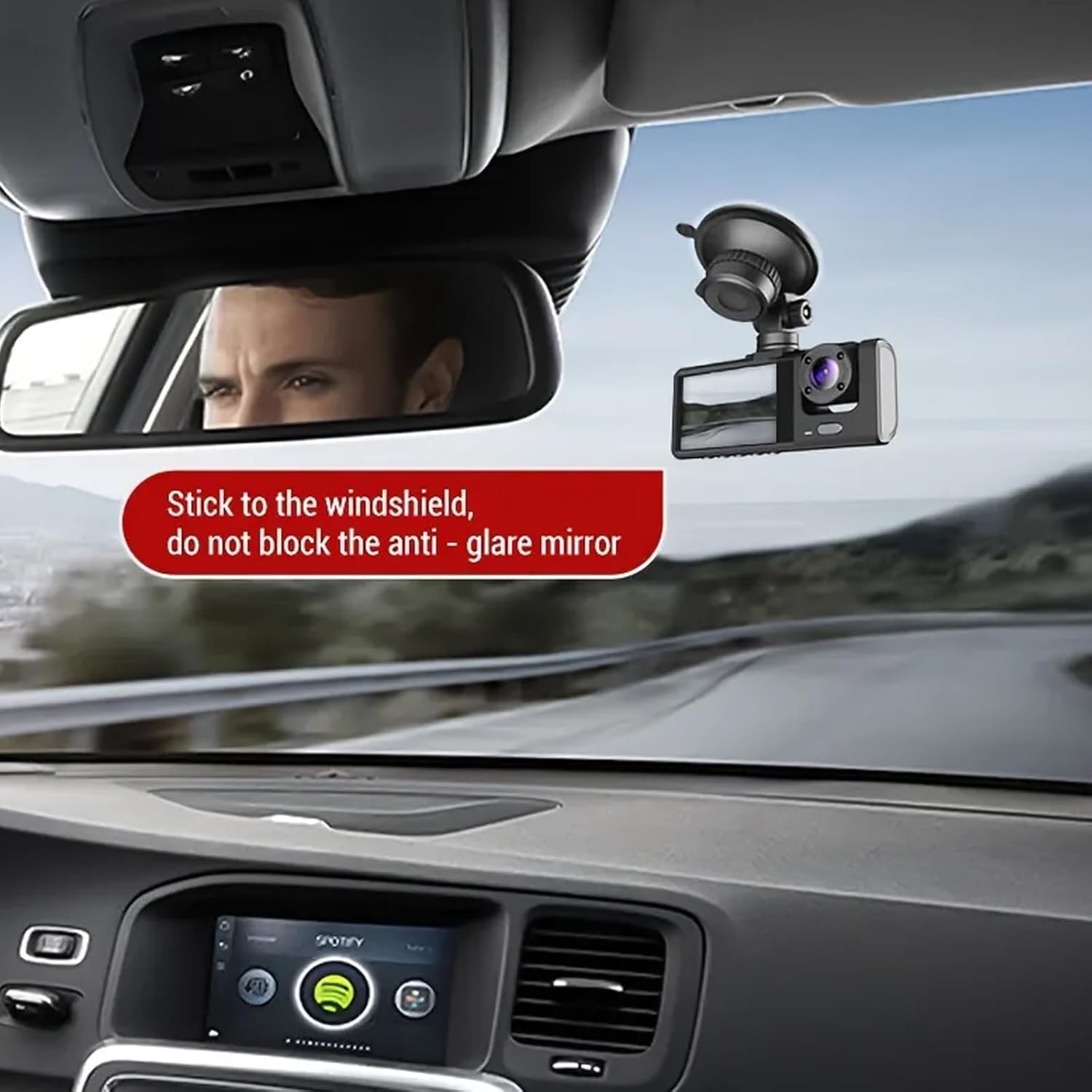 1080P Dash Camera for Car,3 Channel Front and Rear Inside Dashcam Car Video Recorder,170°Wide Angle Vehicle Cam with 32G Card,G-Sensor,2’’ IPS Screen,Loop Recording