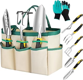 Garden Tools, Ergonomic Gardening Tools, Gardening Hand Tools Aluminum Alloy Material, 7-piece an Ideal Gardening Gift for Women, Men and Parents, Yellow