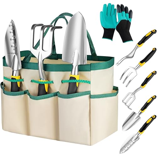 FrutPunch Garden Tools, Ergonomic Gardening Tools, Gardening Hand Tools Aluminum Alloy Material, 7-piece an Ideal Gardening Gift for Women, Men and Parents, Yellow