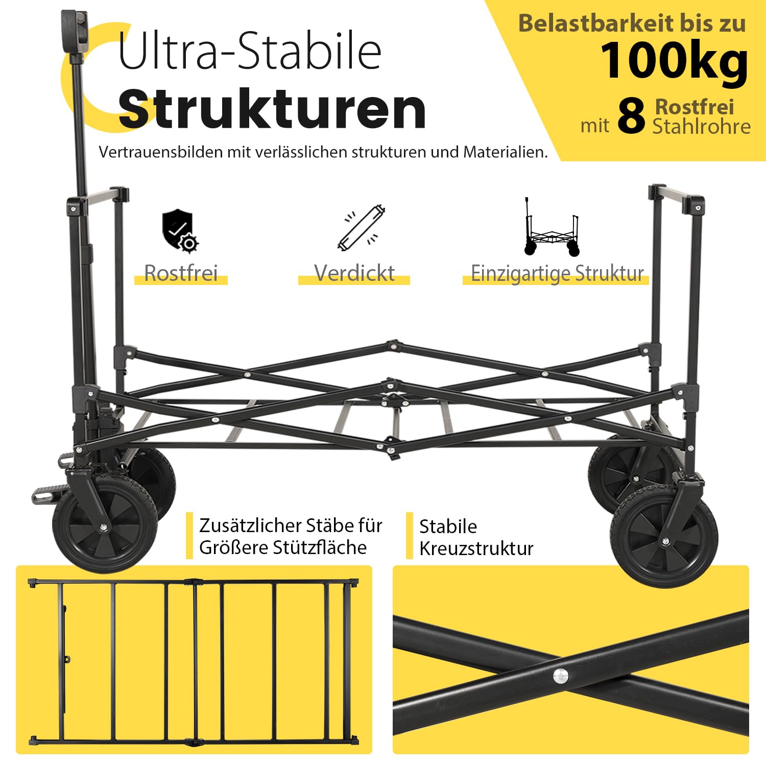 Sekey Wózek XXL składany z hamulcami, 160 l, obciążenie 150 kg, nadaje się do użytku w terenie, składany wózek ręczny, na plażę, kemping, zakupy, zwycięzca XXL 3011, czarny z szarym