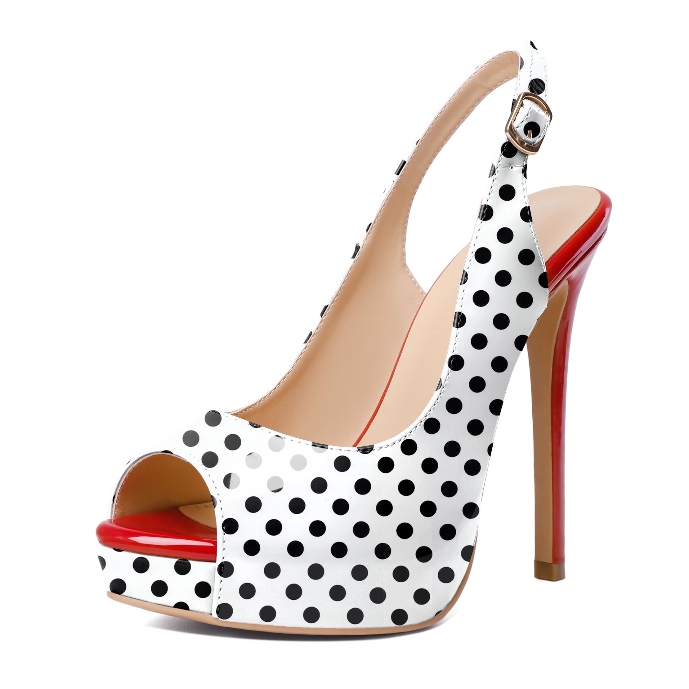 Joseywade Women's Peep Toe Slingback Platform Heel Pumps High Heel Sandals 5 Inch Stiletto Heel Dance Shoes