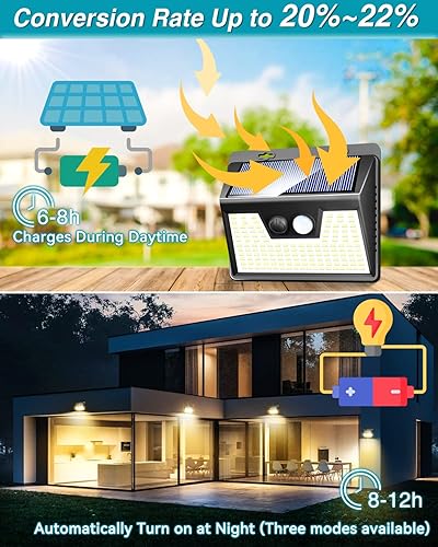 Miniatura 2 de Luces solares para exteriores, 1 paquete, 140 LED3 modos de luces con sensor de movimiento, funciona con energía solar, luces solares inalámbricas
