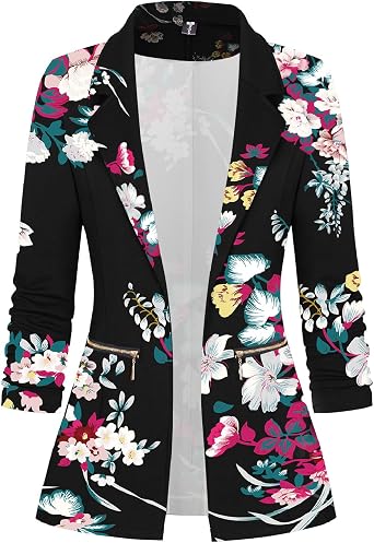 Genhoo Womens Casual Blazer Stretch Long Sleeve Work Office Suit Jacket