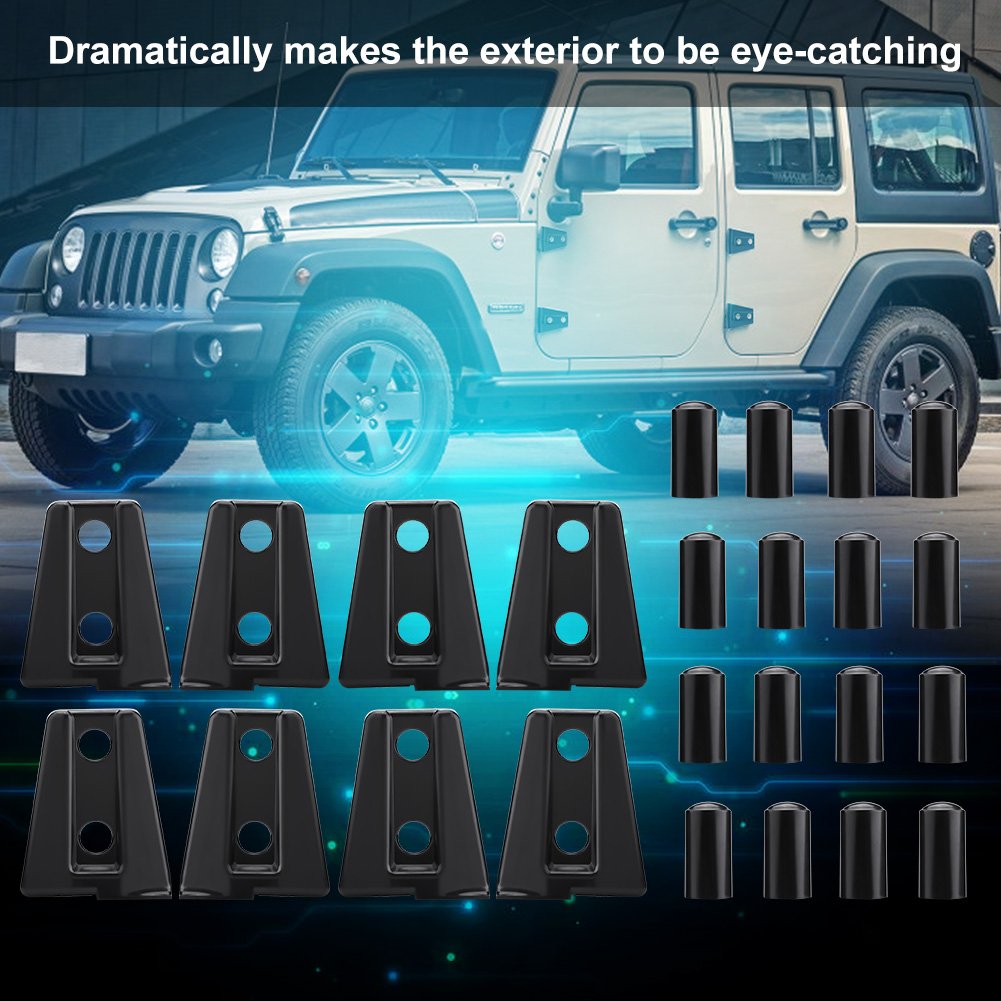 Osłony na Zawiasy Dioche, 8 Szt. Czarne Osłony na Zawiasy Drzwi Samochodowych do Wrangler JK Unlimited 4-drzwi 2007-2018