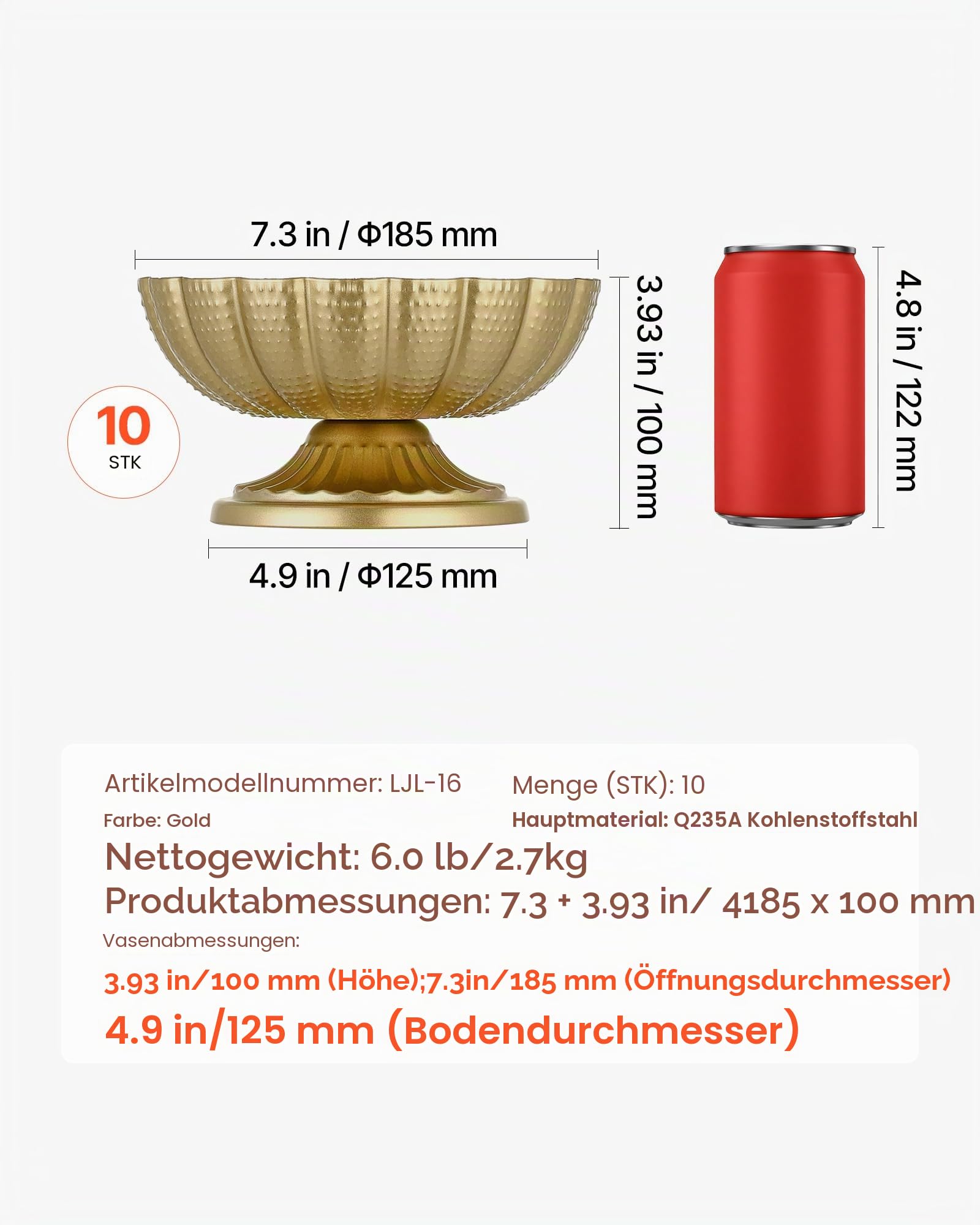 VEVOR 10 STK. Hochzeitsvasen Tafelaufsatz Blumenvasen für Hochzeit 10 cm Hoch, Metall Tafelaufsatz Vasen mit Blumenständern, Blumenschale Tischdeko für Hochzeiten Party Jubiläumsfeier Zeremonie, Gold