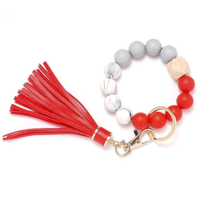 Bracelet Keychain Wristlet, Silicone Beaded Bangle Key Ring Bracelet