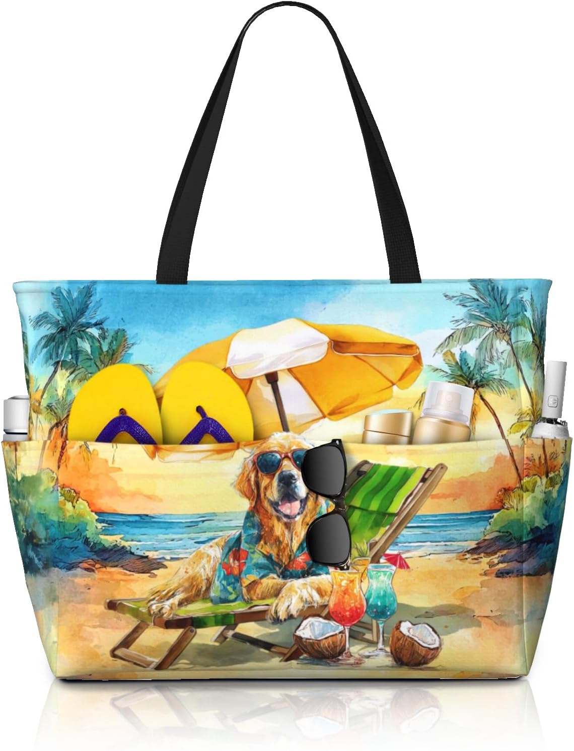 Rzhlyua Beach Bags for Women Large Waterproof Sandproof Swim Pool Bag with Dry Wet Seperated Pocket Utility Tote Bag