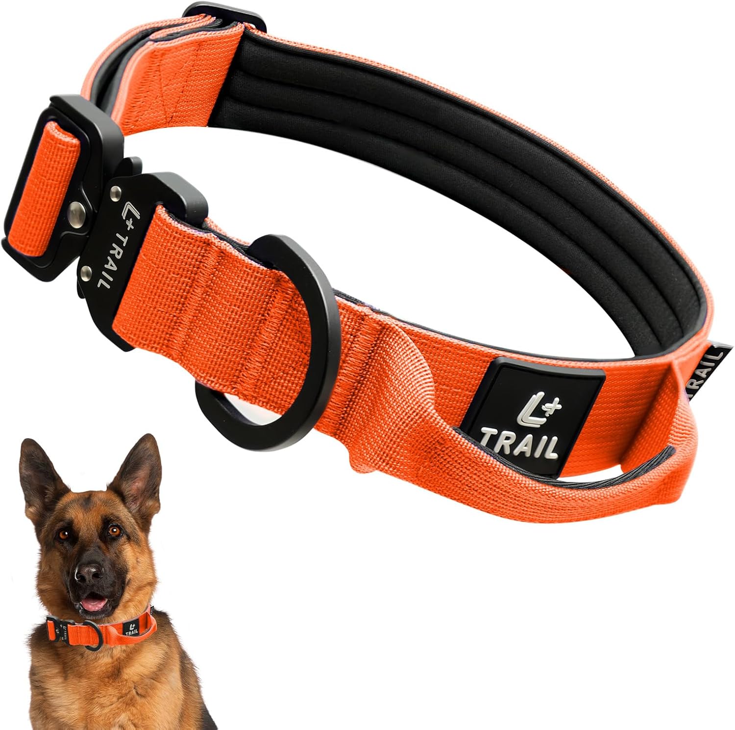 Tactical Dog Collar, Heavy Duty Nylon Collar with Aviation Aluminum Buckle & D-Ring for Medium and Large Dogs (Orange, Medium)