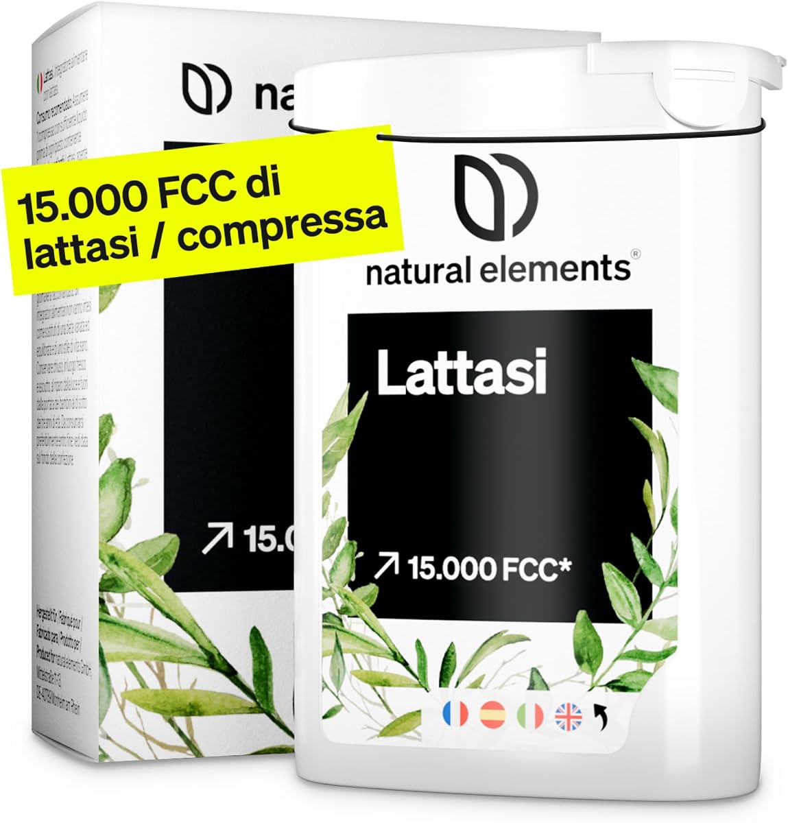 Lattasi 15.000 FCC Compresse – 100 Mini Compresse ad Alto Dosaggio – Per Intolleranza al Lattosio – Digestione di Latte e Latticini – Facili da Assumere