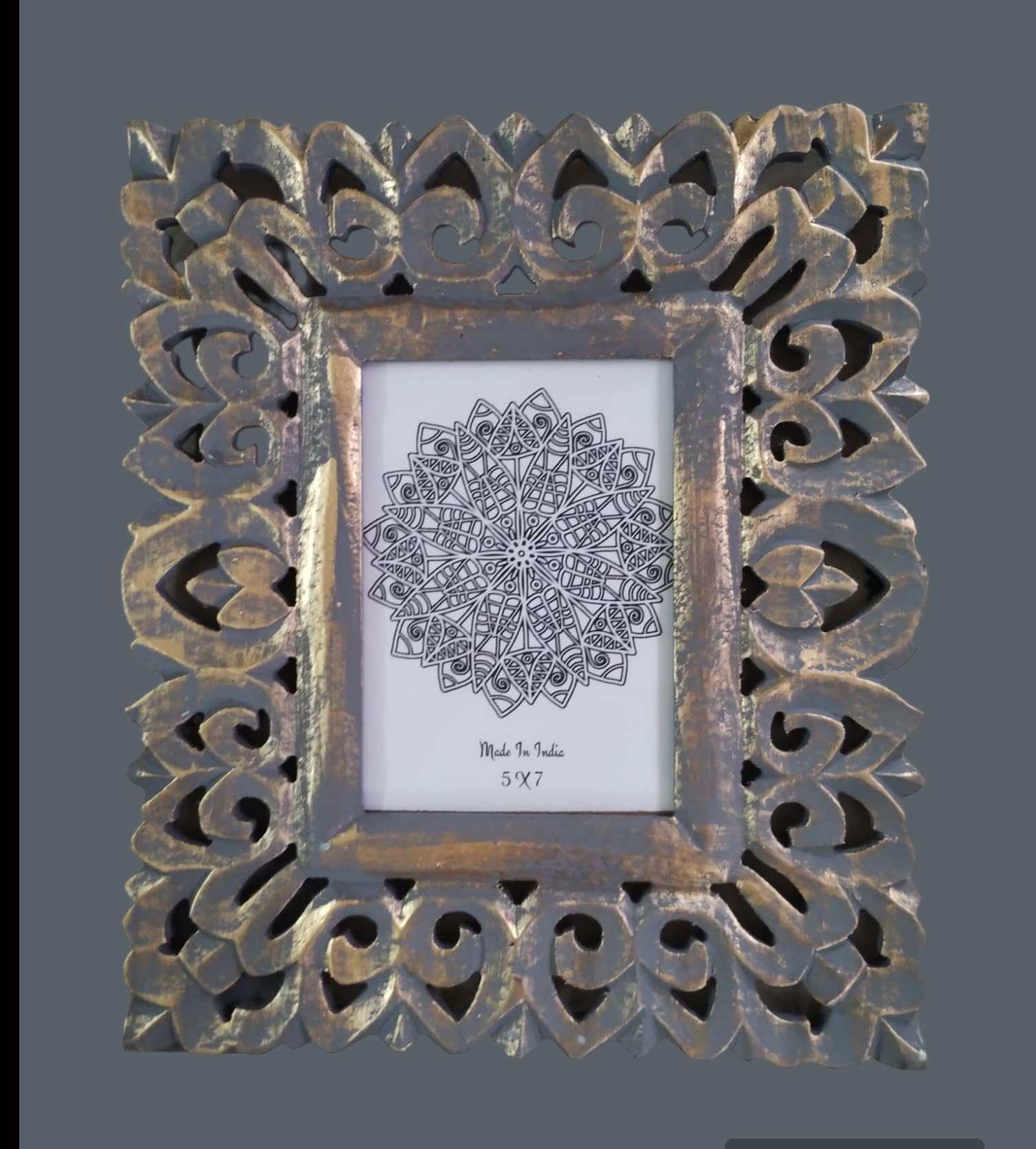 Design Dynamics Handcarved Distressed finish Vintage Photoframe 11"x 13" photo 5"x 7"for Home Decor