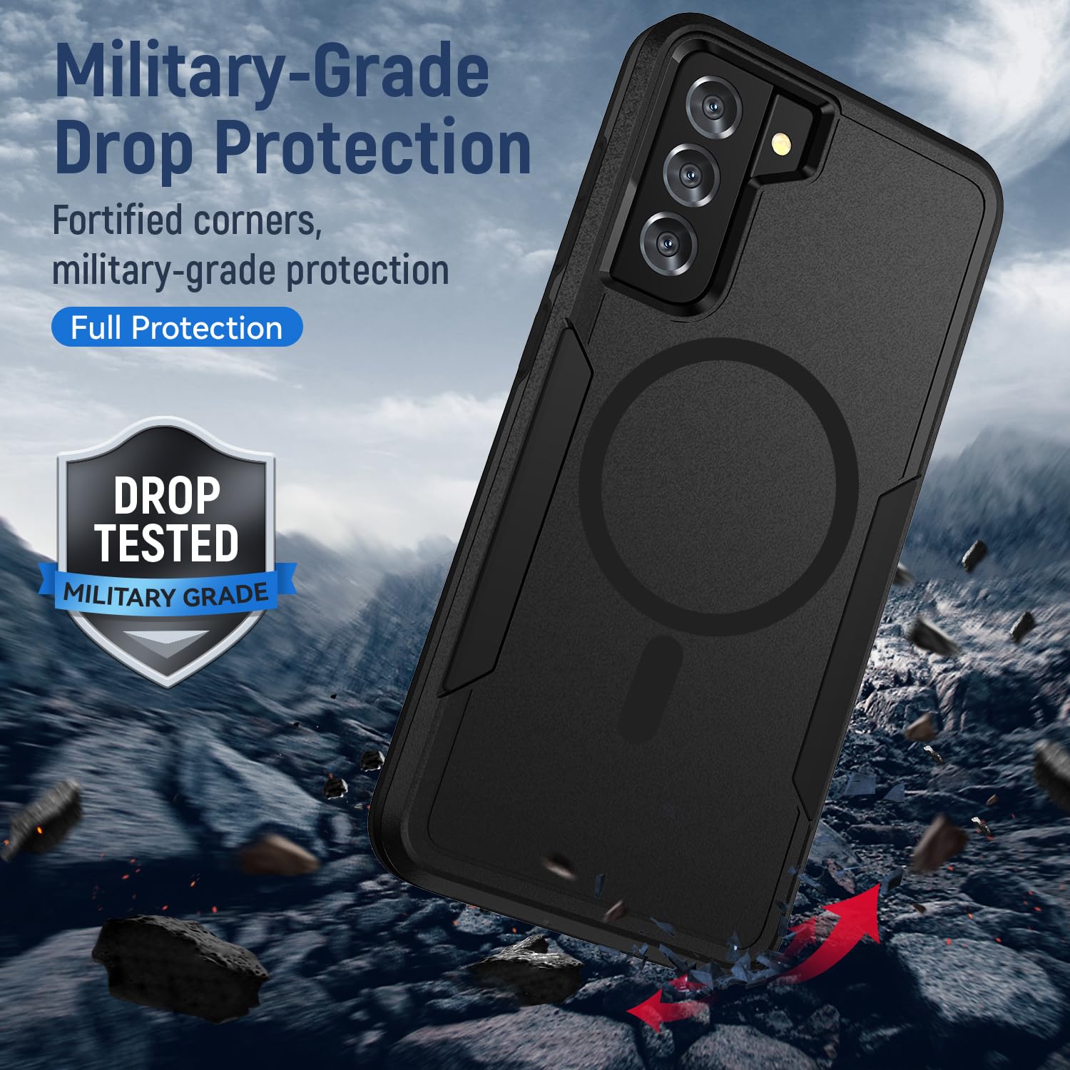 for Samsung Galaxy S21 FE 5G Case,[Compatible with Magsafe] [Military Grade Drop Tested] Shockproof Magnetic Tough Rugged Protective Phone Case -6.4 inch (Black)