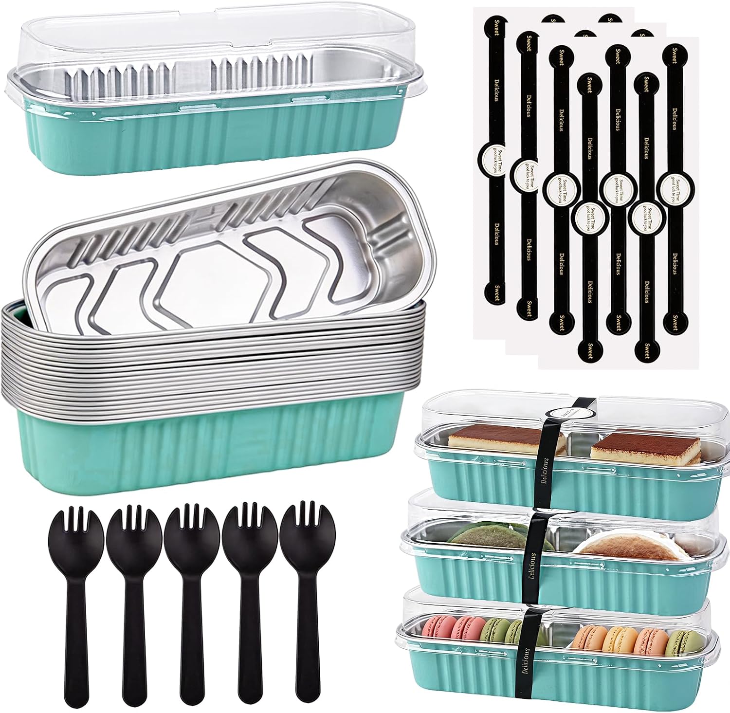 24 Pack Mini Loaf Pans, 7.5oz Mini Cake Pan & Mini Cupcake Pan Set – Disposable Aluminum Baking Pans with Lids, Spoons & Stickers, Premium Sturdy Gift Set for Cakes, Cupcakes, Desserts & Party Treats