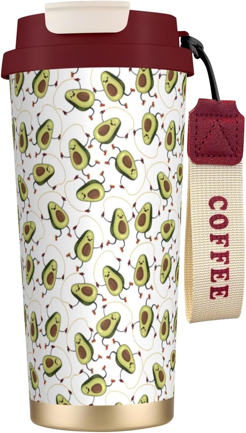 Funny Cartoon Avocados Print Leakproof Insulated Coffee Mug,Stainless Steel Dual Drink Travel Tumbler,17 OZ