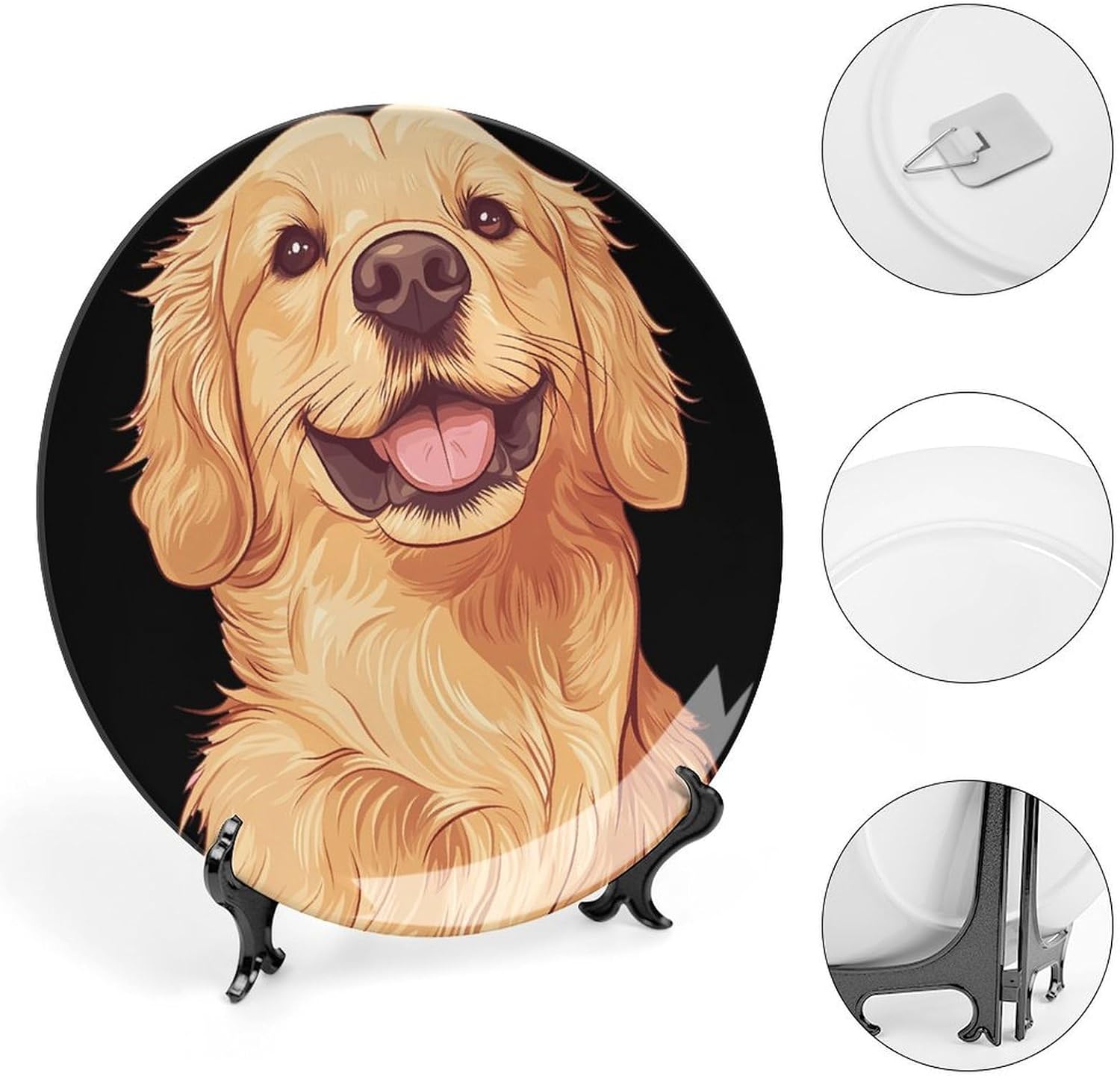 Retriever Dog Smiling Decorative Plates for Display Ceramic Plate Tray with Stand Hanger Home Decor