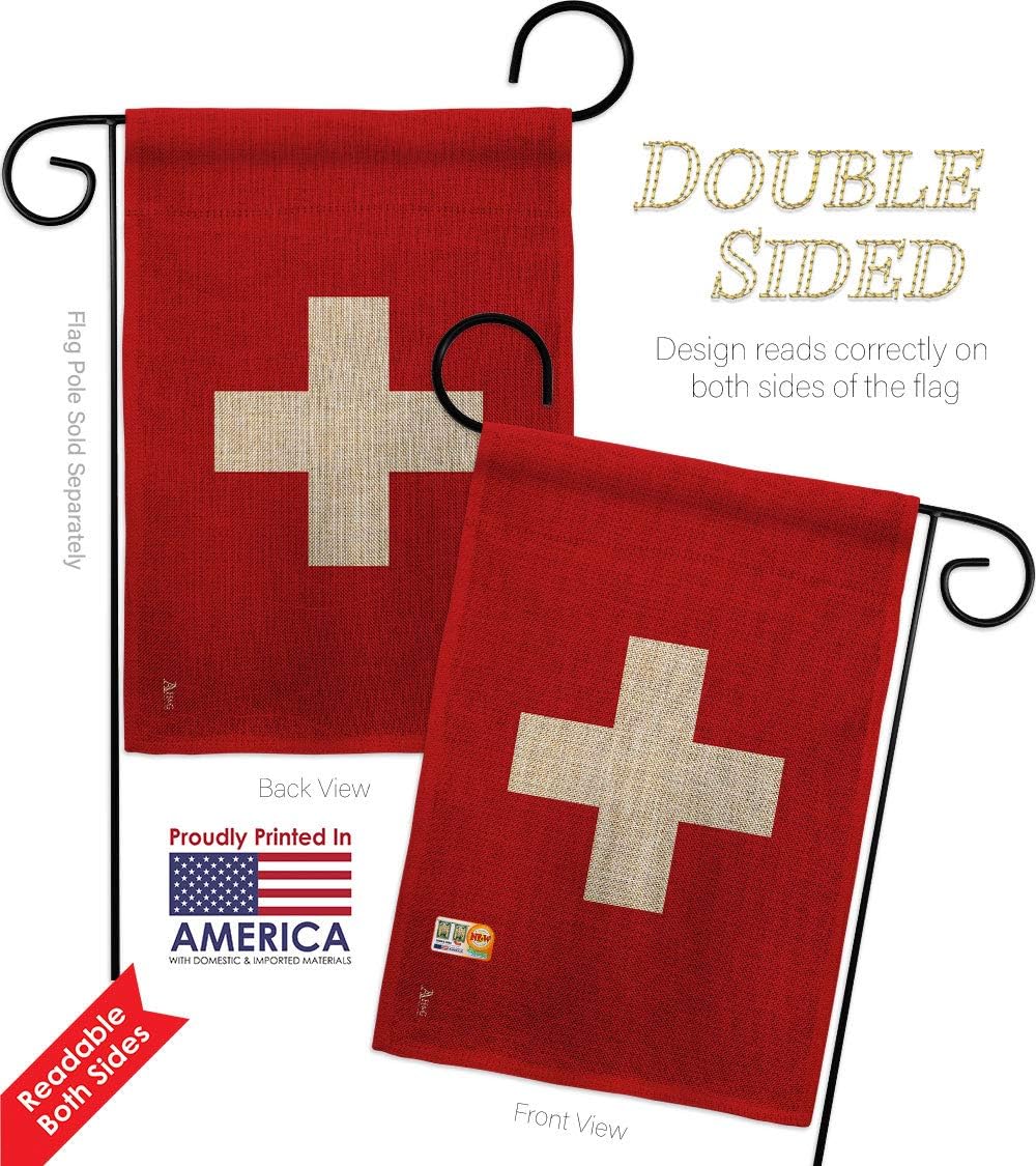 Switzerland Burlap Garden Flag Set Wall Holder Regional Nationality Nation International World Country Particular Area Small Decorative Gift Yard House Banner Double-Sided Made In USA 13 X 18.5