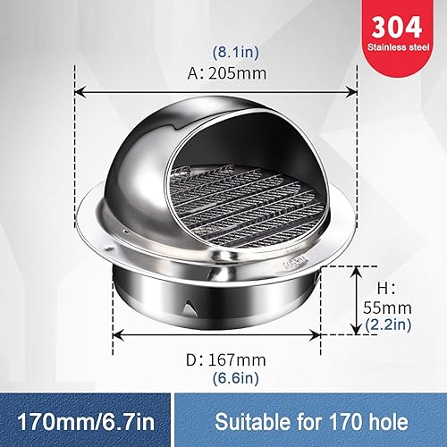 Vista 15 de Tapa de chimenea de acero inoxidable 304, ventilación de escape para calentador de baño, cubierta de salida de ventilación de pared redonda, tapa