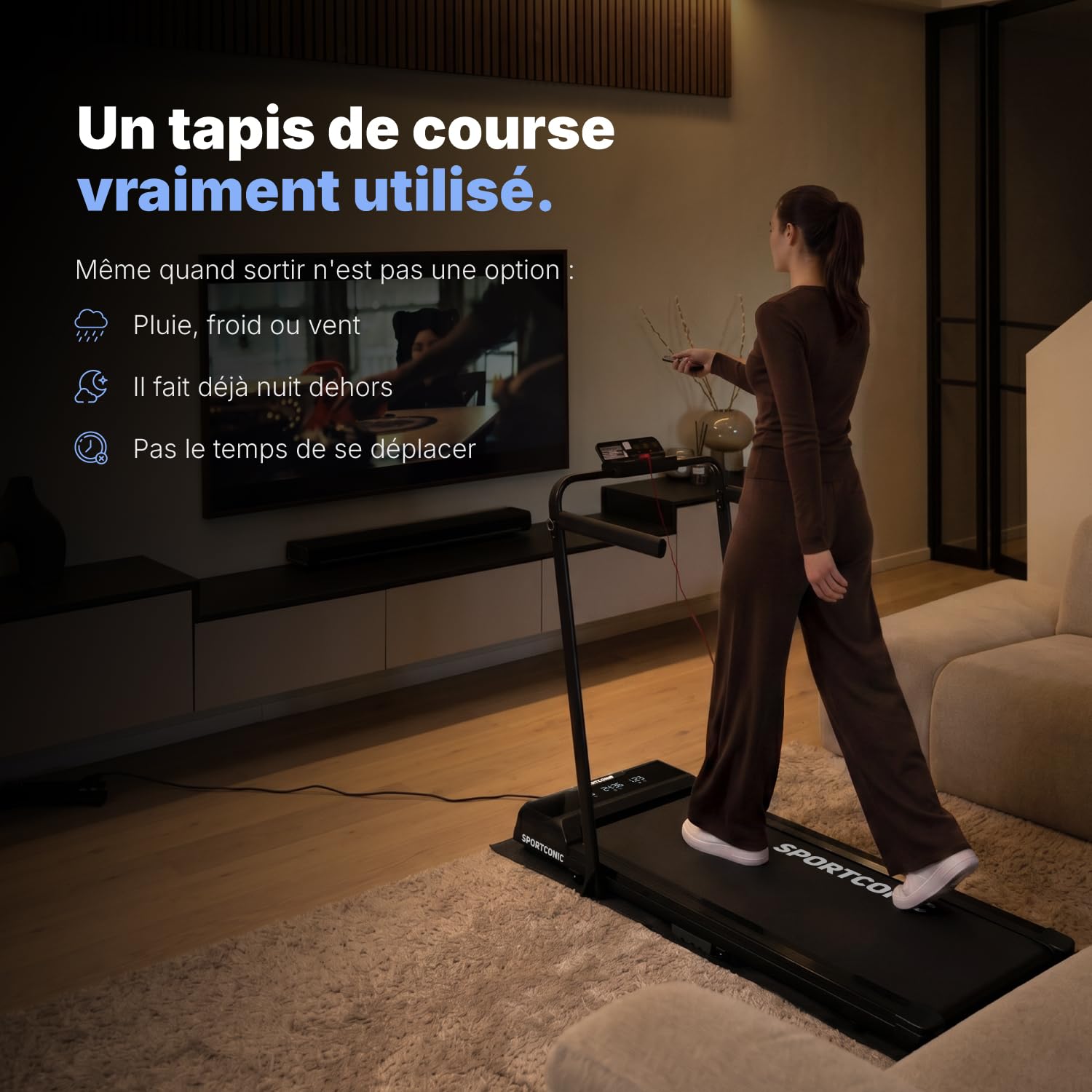 Sportconic Tapis de Marche Pliable Inclinable – Tapis de Course Silencieux avec Télécommande – Walking Pad Compact pour Sport à la Maison & Bureau