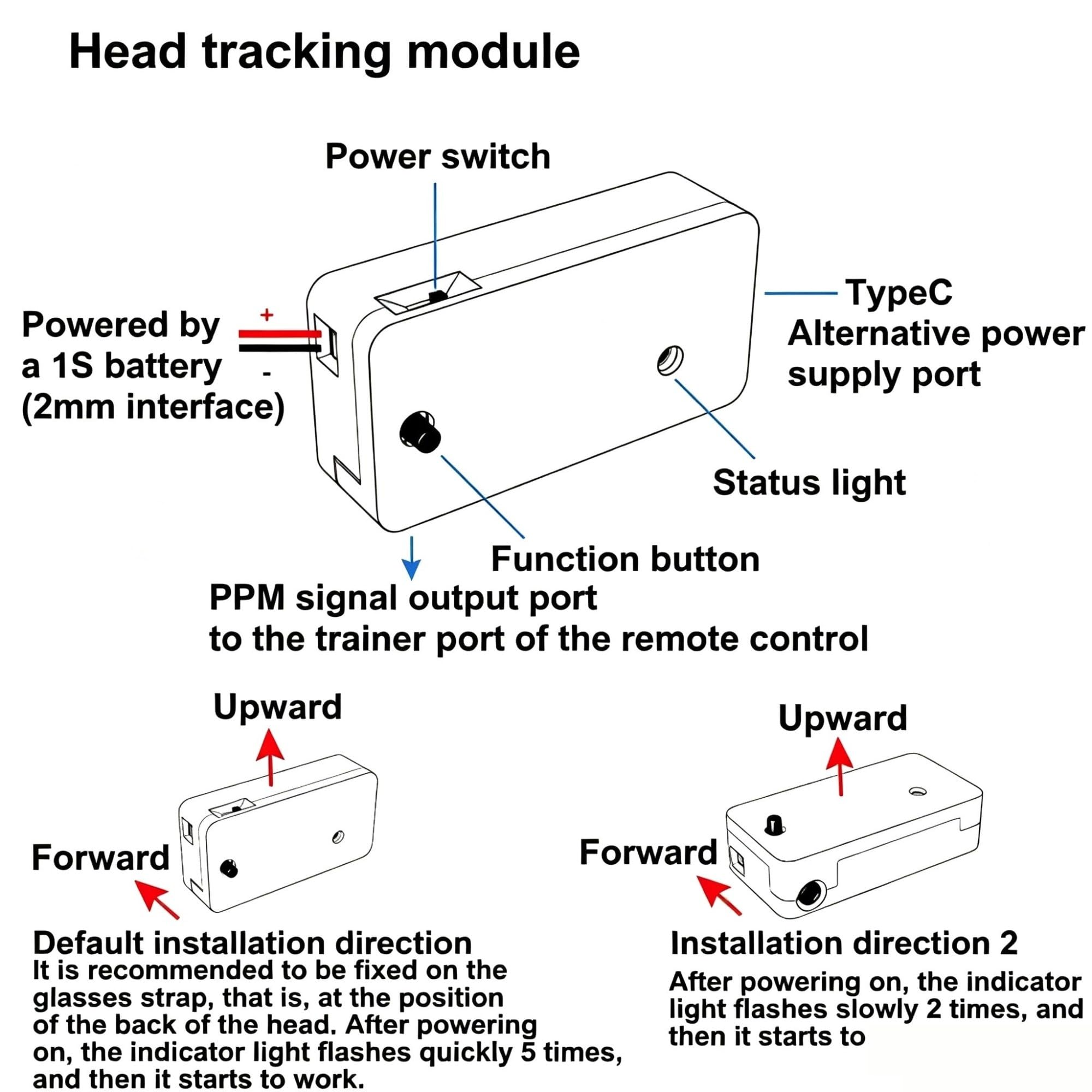 Module Suivi tête 2 pièces Support cardan Inclinaison servo 300 degrés