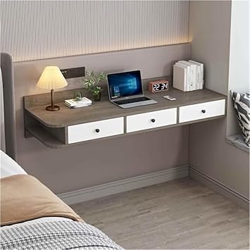 Wall Mounted Tables Floating Desk for Wall Tables with Pull Out Drawer Wooden Wall Mounted with Drawers Floating Dressing Table Space SaverLight Grey,31.5 in