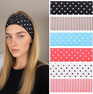Kachanaa Sports Headbands for Women Non Slip - 6 Pack Fashion Soft Elastic Cotton Fabric Sports Hair Bands for Women' Hair for Daily Workout Yoga Running Sports