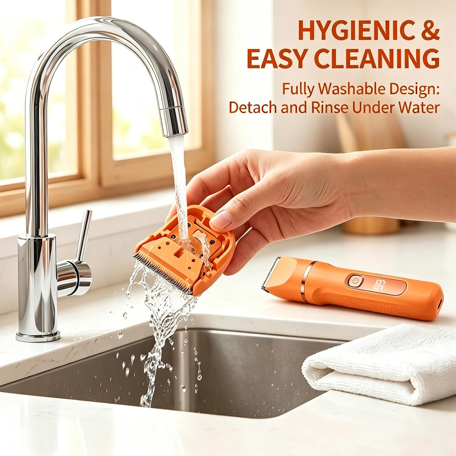 Bikini Trimmer for Women,5-in-1 Electric Razors for Women,Electric Shaver for Women's,IPX7 Waterproof Trimmer for Men Legs,with 5 Replaceable Blade Heads,USB Recharge Dock（Orange）