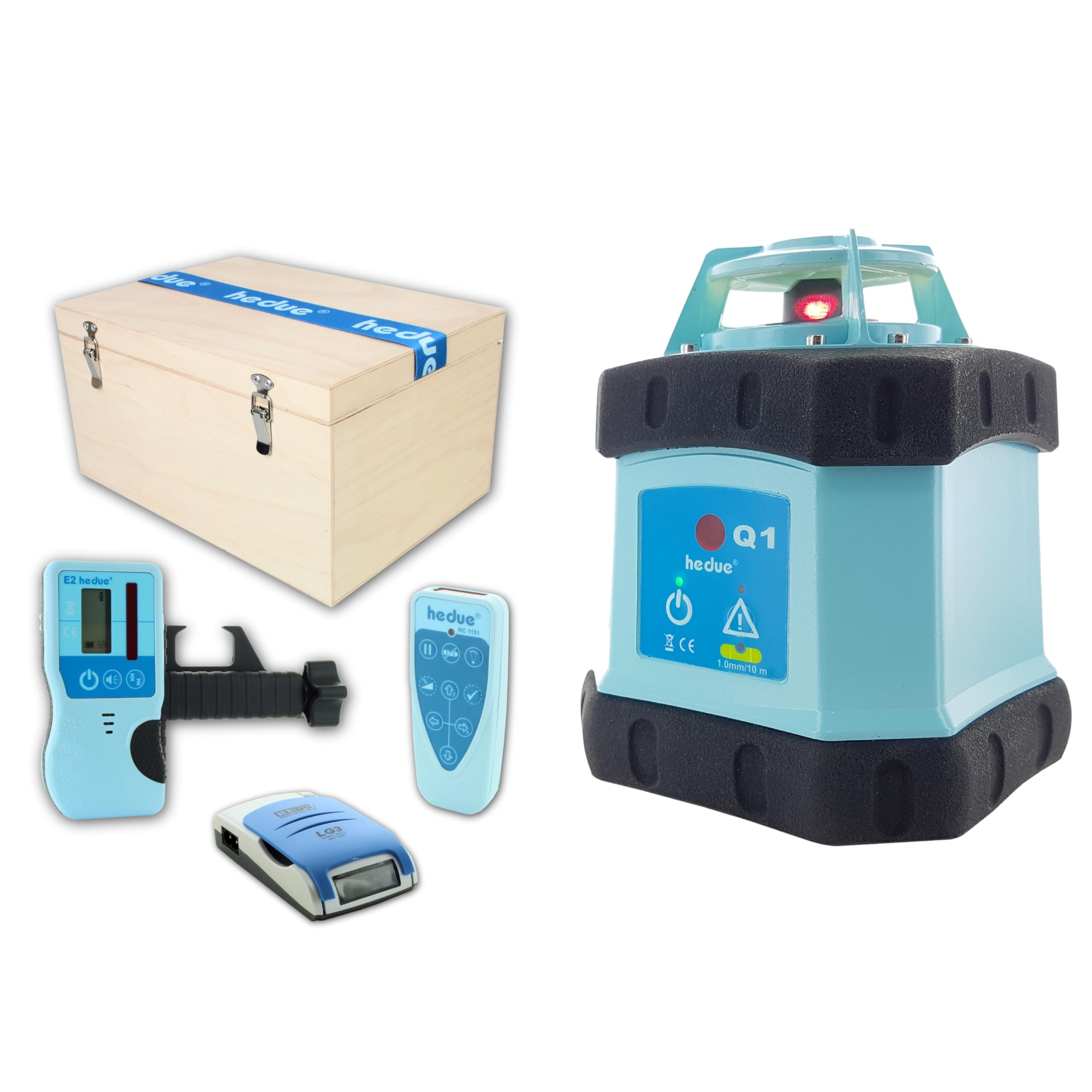 Nivel láser rotativo Q1 - Nivel laser rotativo autonivelante para trabajos de nivelación horizontal, 500m zona de trabajo (con receptor láser)