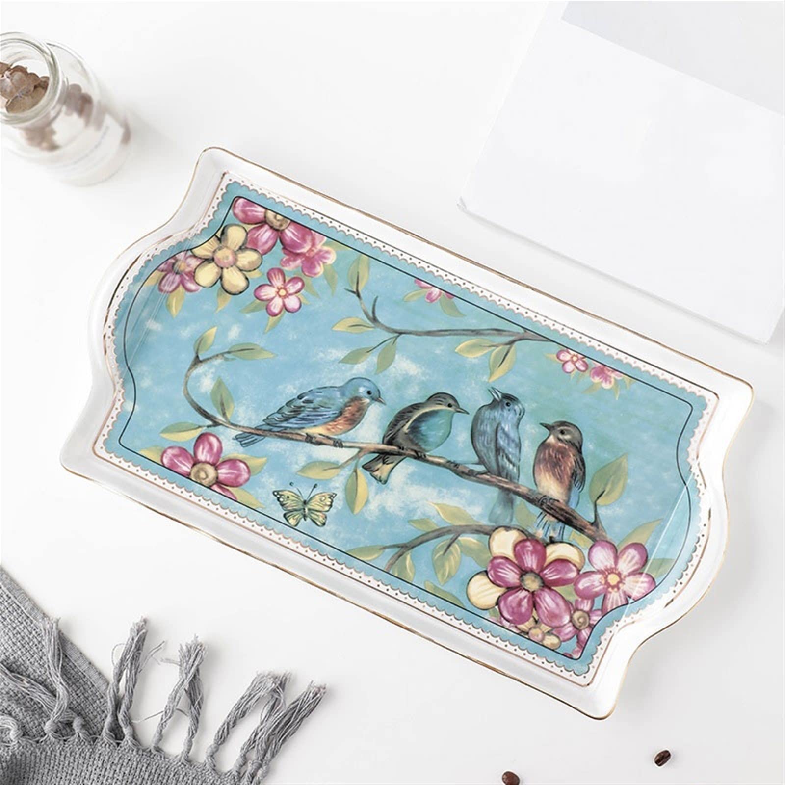 Bandeja de Cafetería Bandeja decorativa Bandeja de cerámica de lujo Rectangular Europea Taza de café Bandeja de almacenamiento Pastel Fruta Bandeja Servicio de mesa Bandejas Para Servir (Color : B)