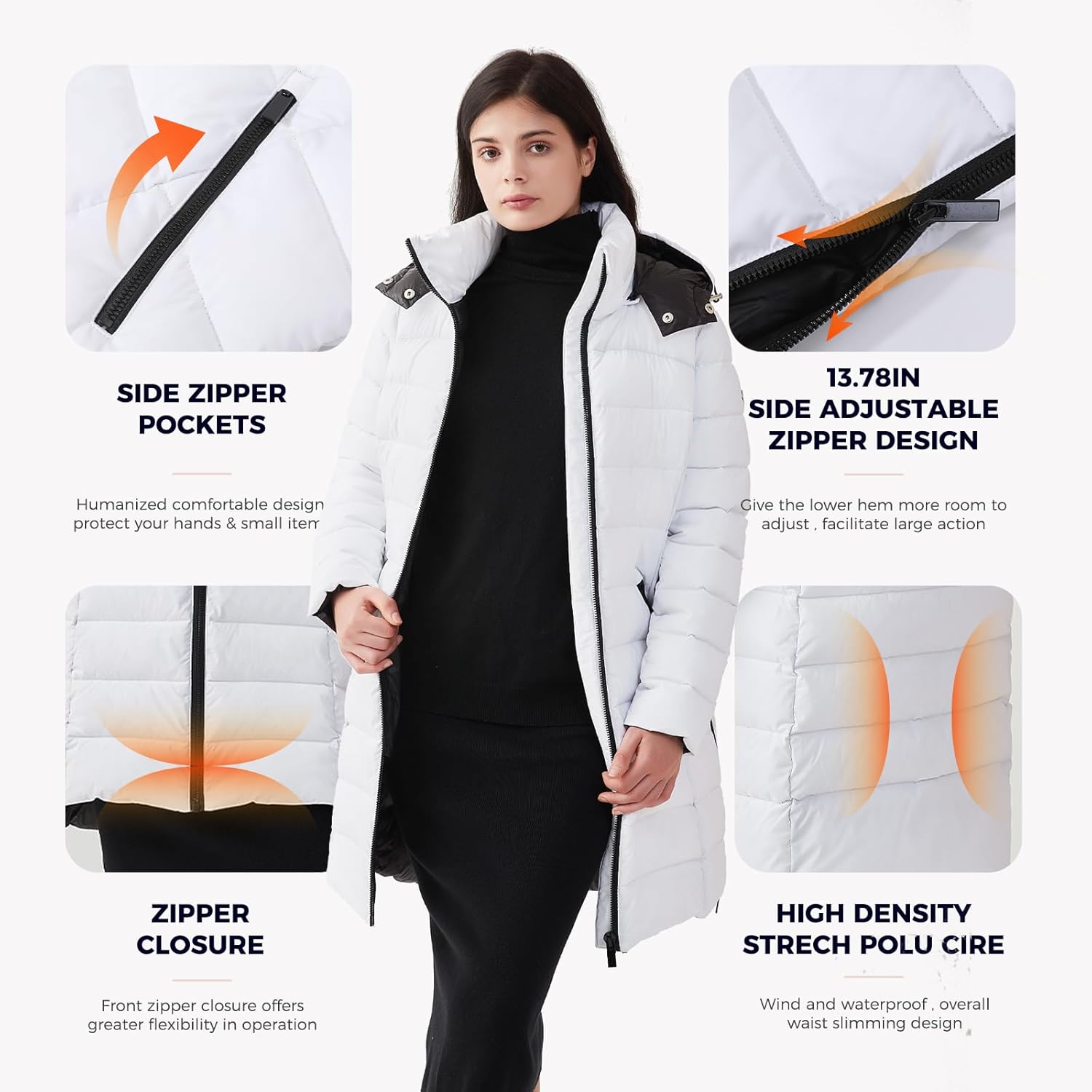 IKAZZ Women's Winter Warm Coat Packable Long Hooded Outwear Vegan Down Parka Jacket - Image 4