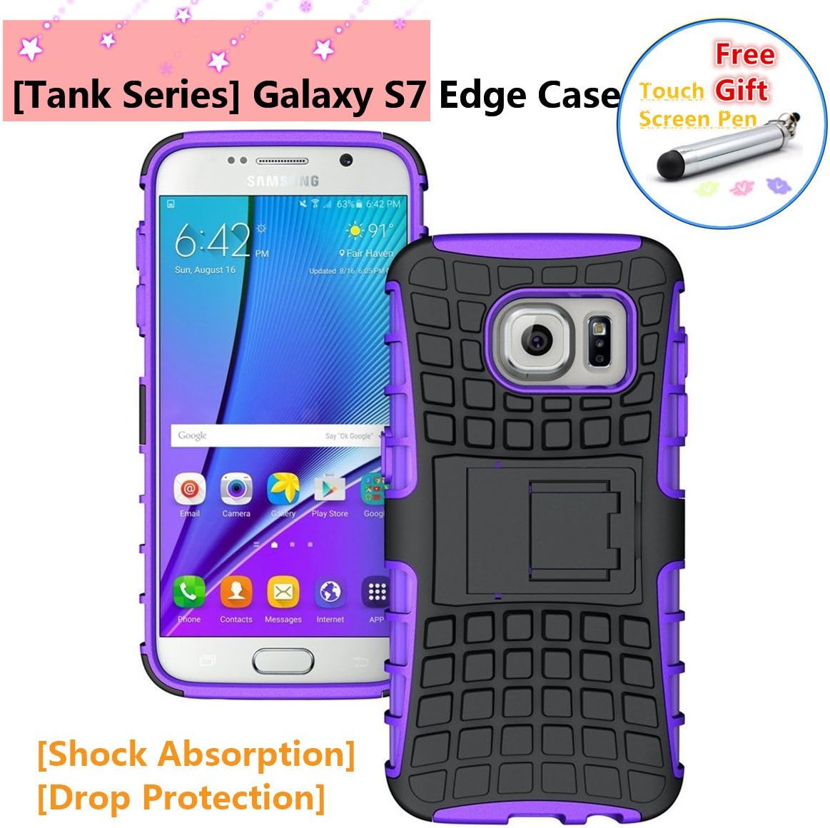 Galaxy S7 Edge Case, Lovkit™ [Tank Series] [Shock Absorption] [Drop Protection] Hybrid Dual Layer Armor Defender Tough Rugged Case with Built-in Kickstand for Samsung Galaxy S7 Edge- Black/Purple