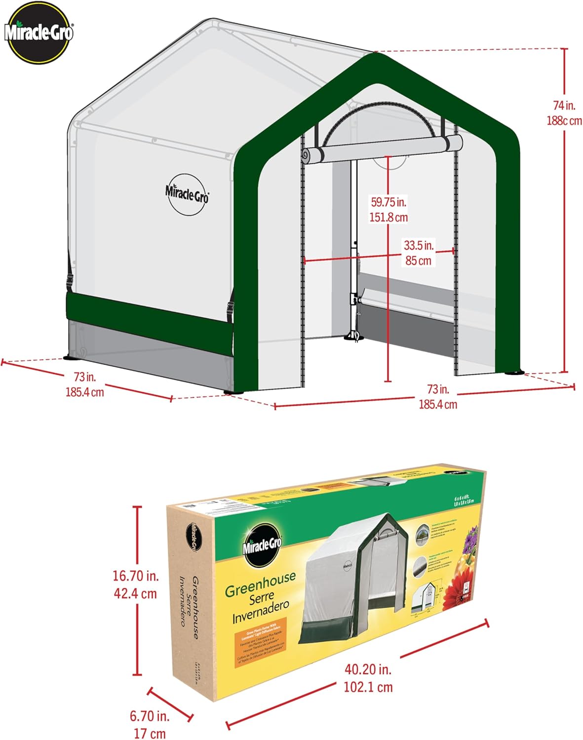 Miracle-GRO 6' x 6' x 6' Outdoor Mini Walk-in Greenhouse Plant Tent, All-Season Small Walk-in Plant Growth Accelerator with UV-Treated Fabric Cover and Zippered Panels, Clear