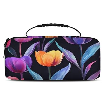 BICUUZHI Watercolor Tulip Flower Carrying Case Compatible with Nintendo Switch 2, Portable Travel Carry Case Pouch with 20 Games Cartridges for Accessories and Games