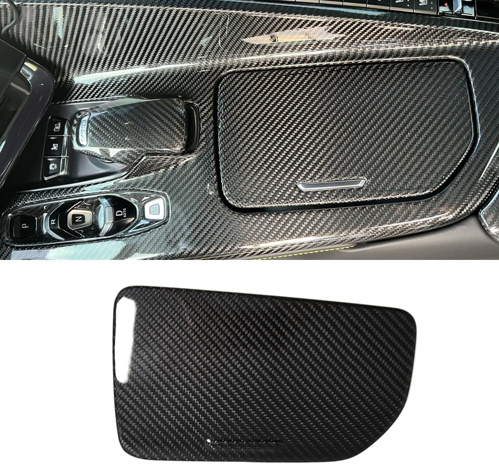 Car Water Cup Holder Panel for Corvette C8 Z51 Z06 Coupe HTC 2020 2021 2022 2023 2024, Dry Carbon Fiber Armrest Storage Box Lid