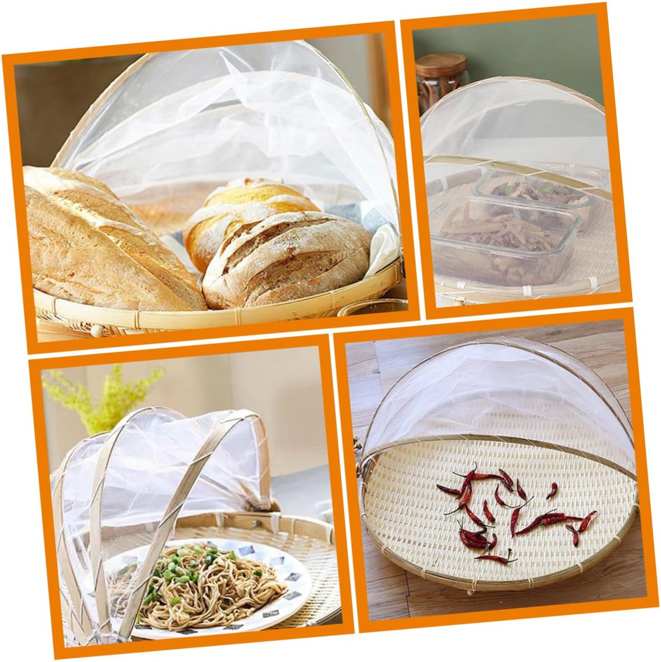 ABOOFAN Hand Woven Food Serving Tent Basket with Cover Picnic Basket for Bread Fruits Vegetables Fly Protector Kitchen Supply for Indoor Outdoor Use