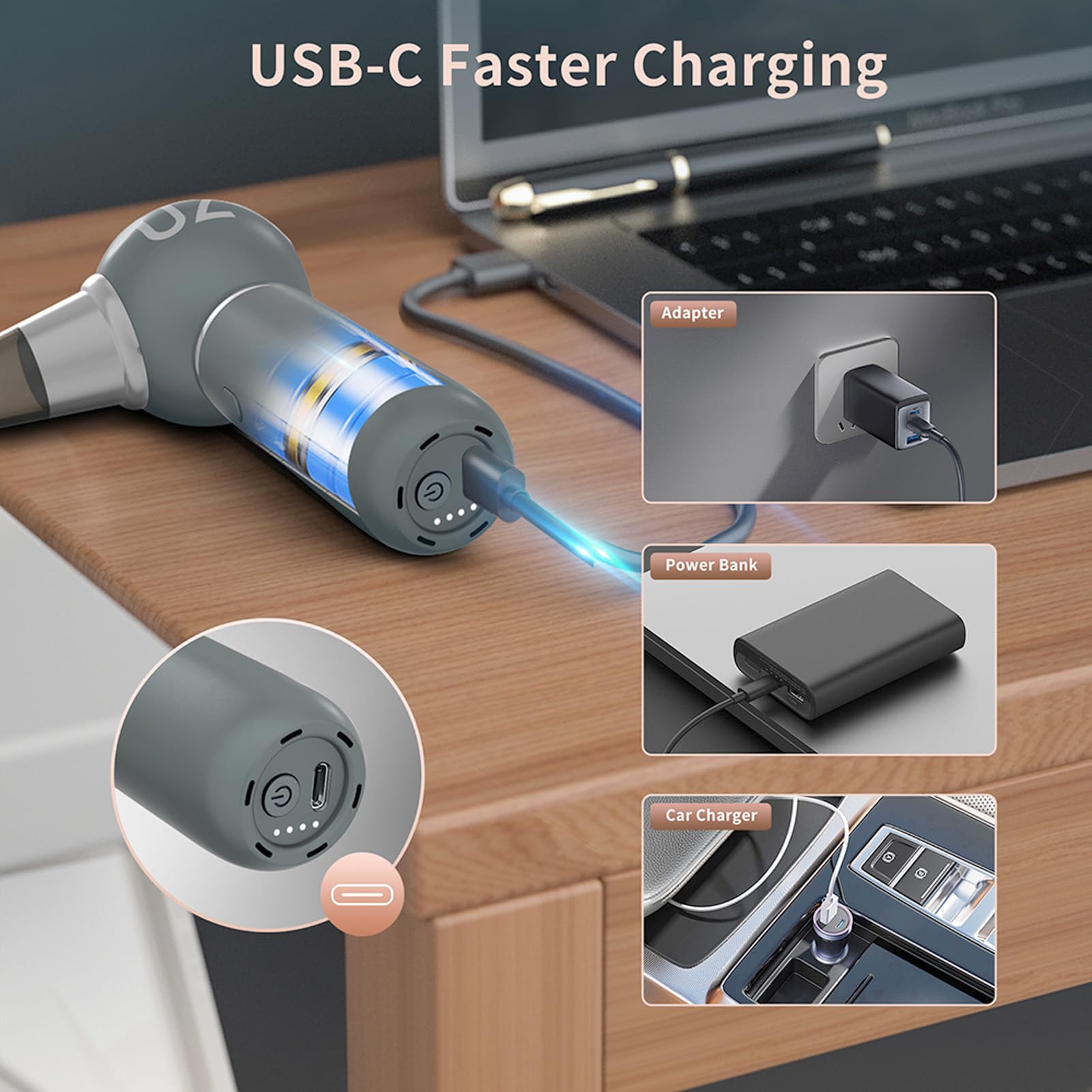 110,000 Rpm de Aire de Aire Eléctrico, Diseño Liviano, 3 Velocidades, con 3 Boquilla, 8000 MAh Recargable, Soplador de Aire Inalámbrico Portátil para Teclado, PC, Automóviles,