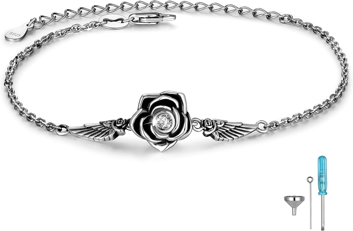 ZOEXUE Infinity/Tree of Life/Rose/Angel Wings/Heart Urn Bracelet for Ashes 925 Sterling Silver Cremation Bracelet for Ashes Keepsake Ashes Urns Jewelry Women Loved Ones