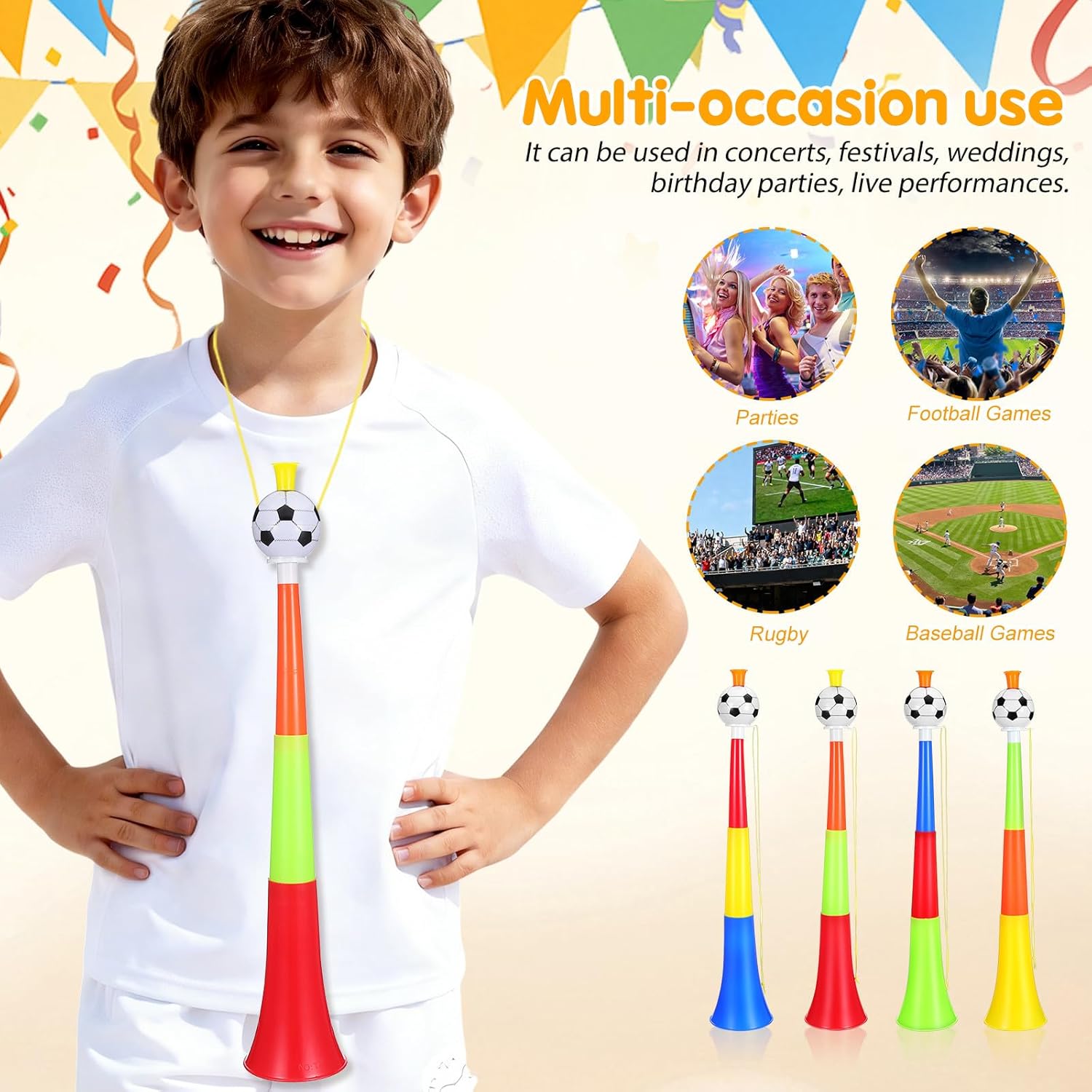 IMIKEYA 4pcs Plastic Trumpet Toys Retractable Stadium Horns for Soccer Games Party Cheering