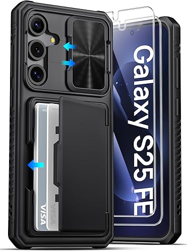 Miniatura 20 de ATATOO Funda para Samsung Galaxy S25 FE, tarjetero integrado (3-5 tarjetas) y cubierta de cámara deslizante y bloqueo RFID, protección de grado