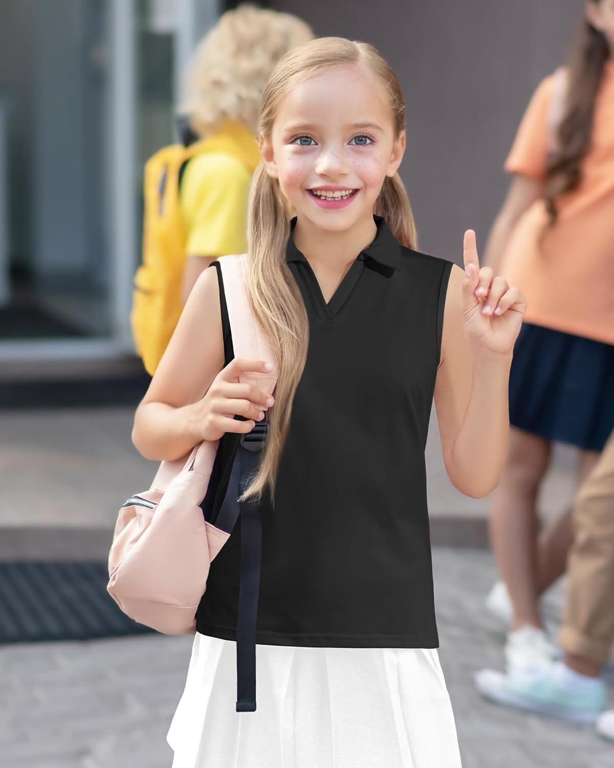 Auranso Girls Sleeveless Polo Shirts V-Neck Golf Tennis T-Shirts with Collared Quick Dry Tank Tops - Image 2