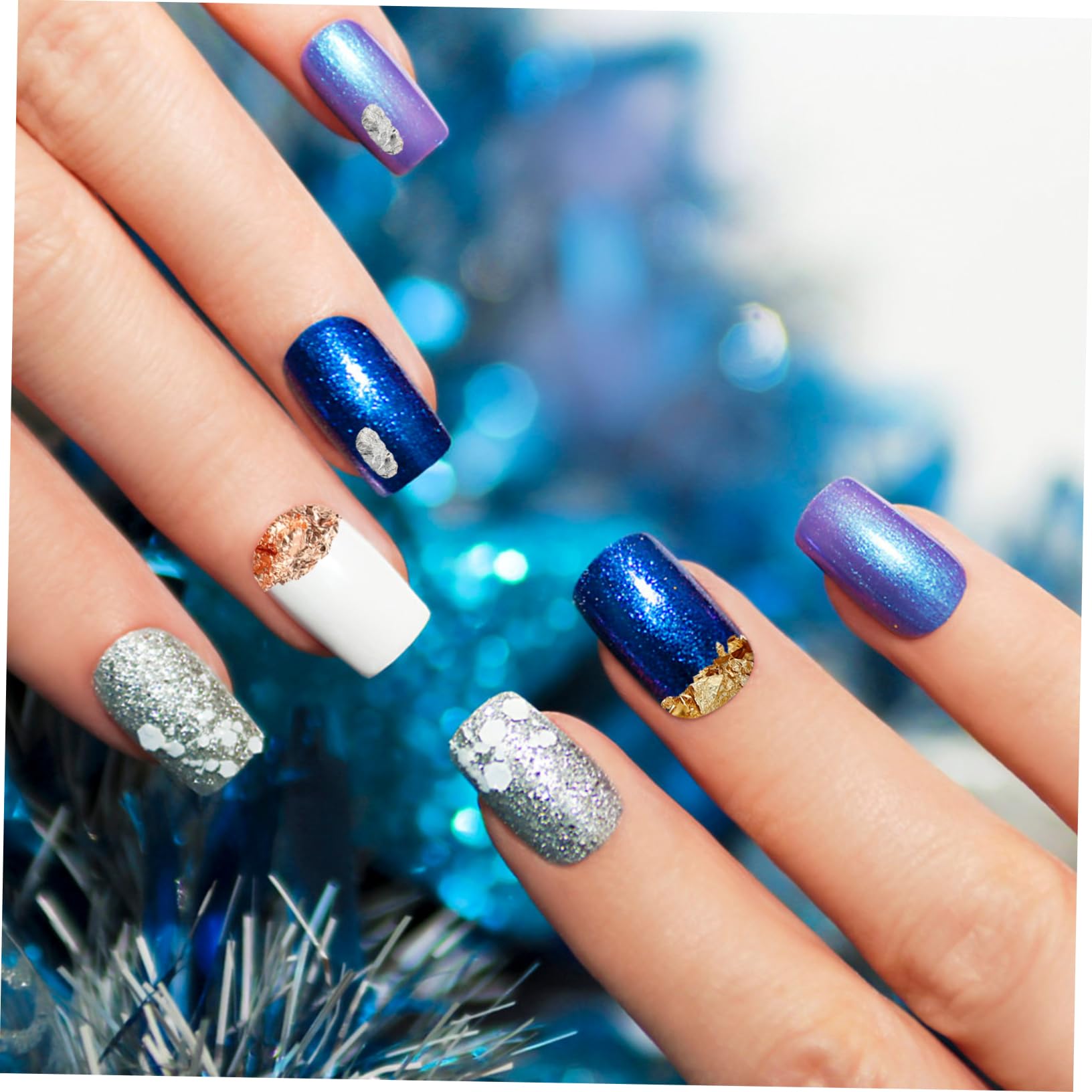 2 Juegos Papeles de Foil para Decoración de Uñas Accesorios de Manicura con Pinzas de Bambú para Diy y Salones de Manicura