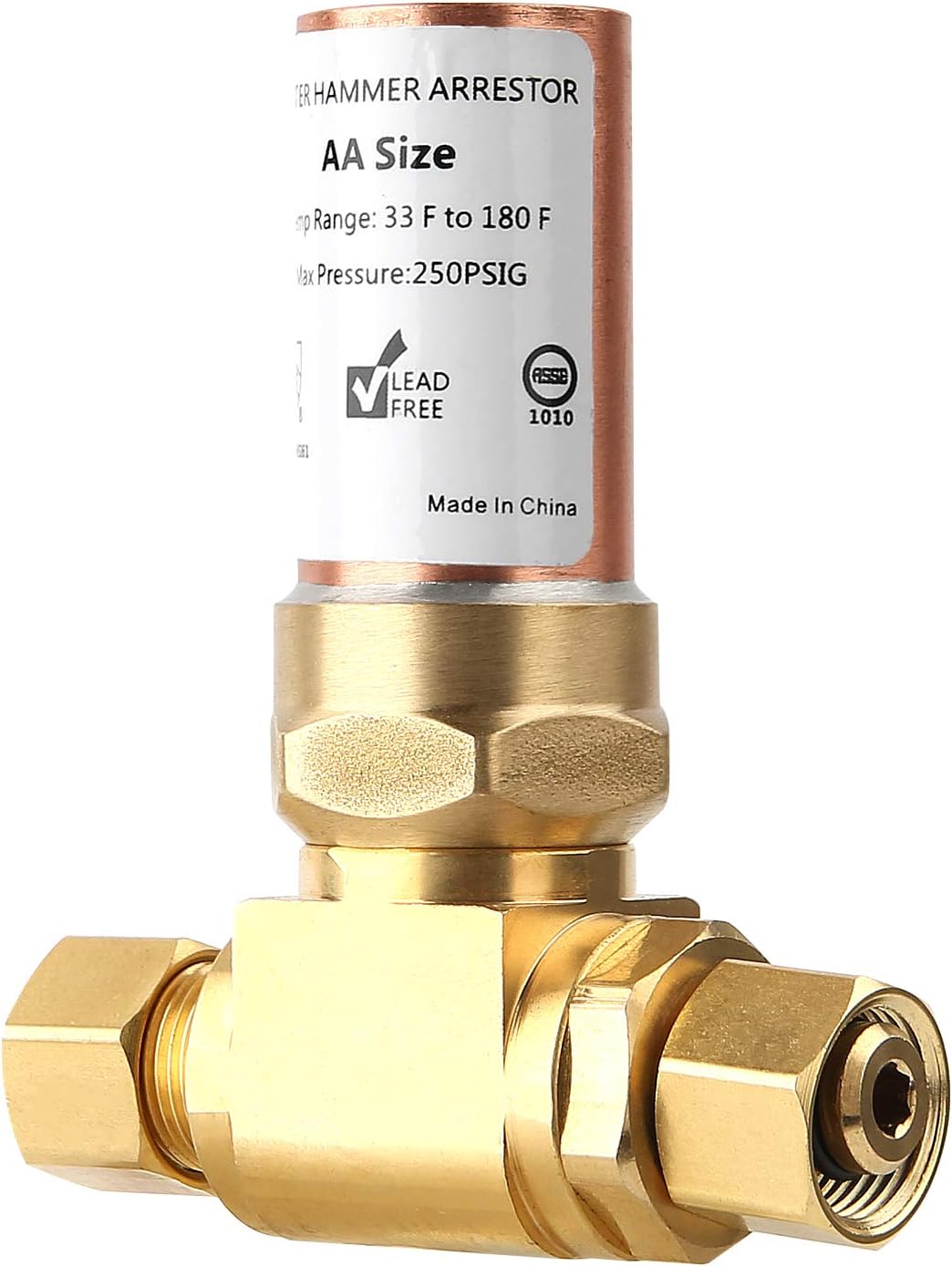 Solimeta Compression Tee Water Hammer Arrestor, 3/8" OD X 3/8" OD Female, Lead-Free Brass (Pack of 2)