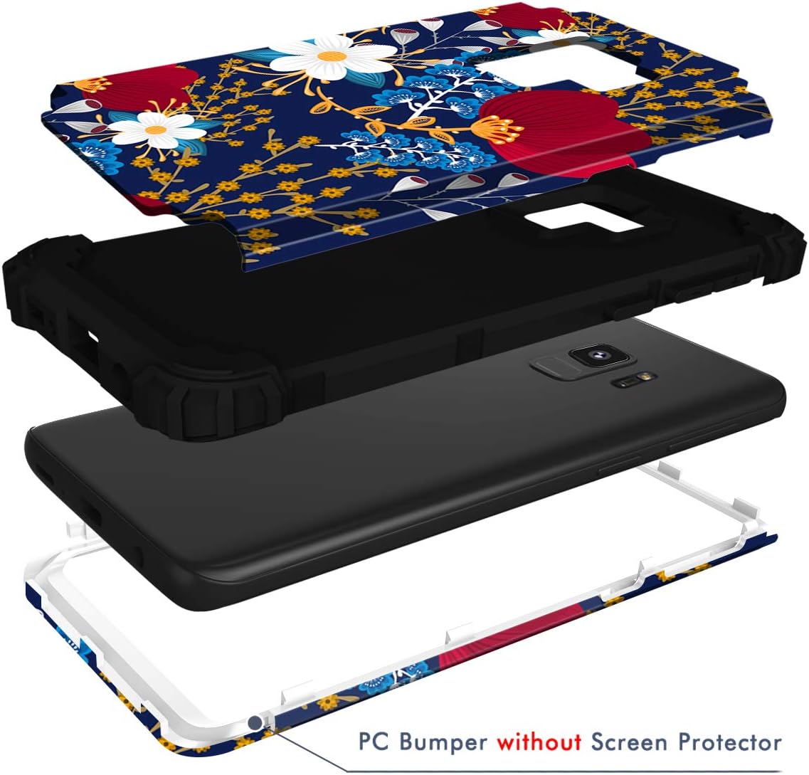 Hocase Galaxy S9 Case, SM-G960U Case, Heavy Duty Shockproof Hard Plastic+Soft Silicone Rubber Hybrid Dual Layer Protective Phone Case for Samsung Galaxy S9 (5.8" Display) 2018 - Creative Flowers