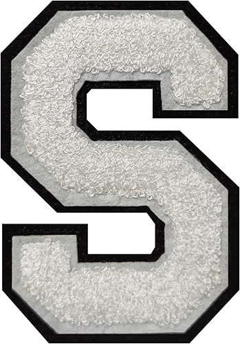 2 parches de letras de felpilla blancanegra, parches de letras termo-adhesivas de 4.5 pulgadas, parches de letras universitarias de punto de