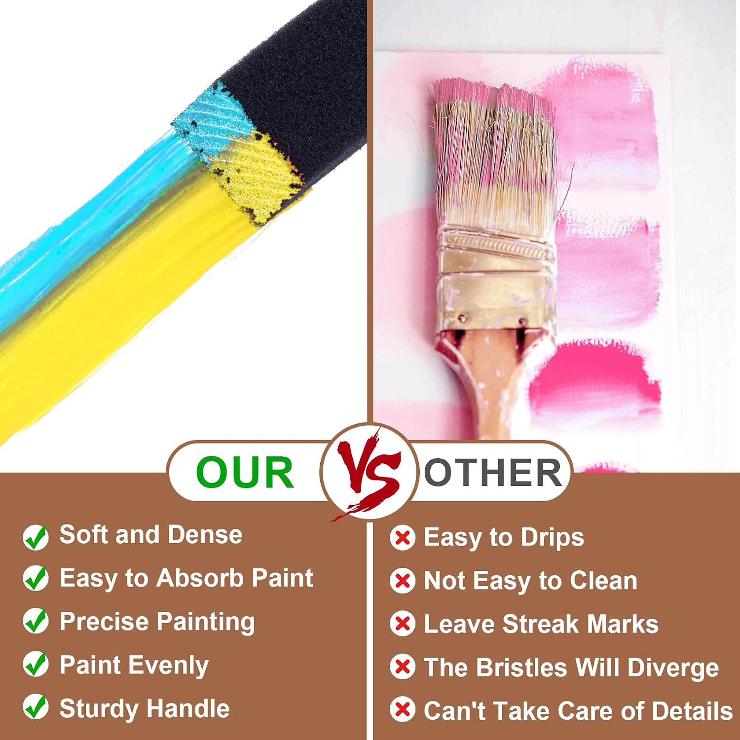 4 pcs Foam Paint Brushes, 1"/2"/3"/4" Reusable Wood Handle Sponge Brushes for Staining, Flexible Craft Foam Brushes for DIY Painting, Varnishes, Cleaning - Black