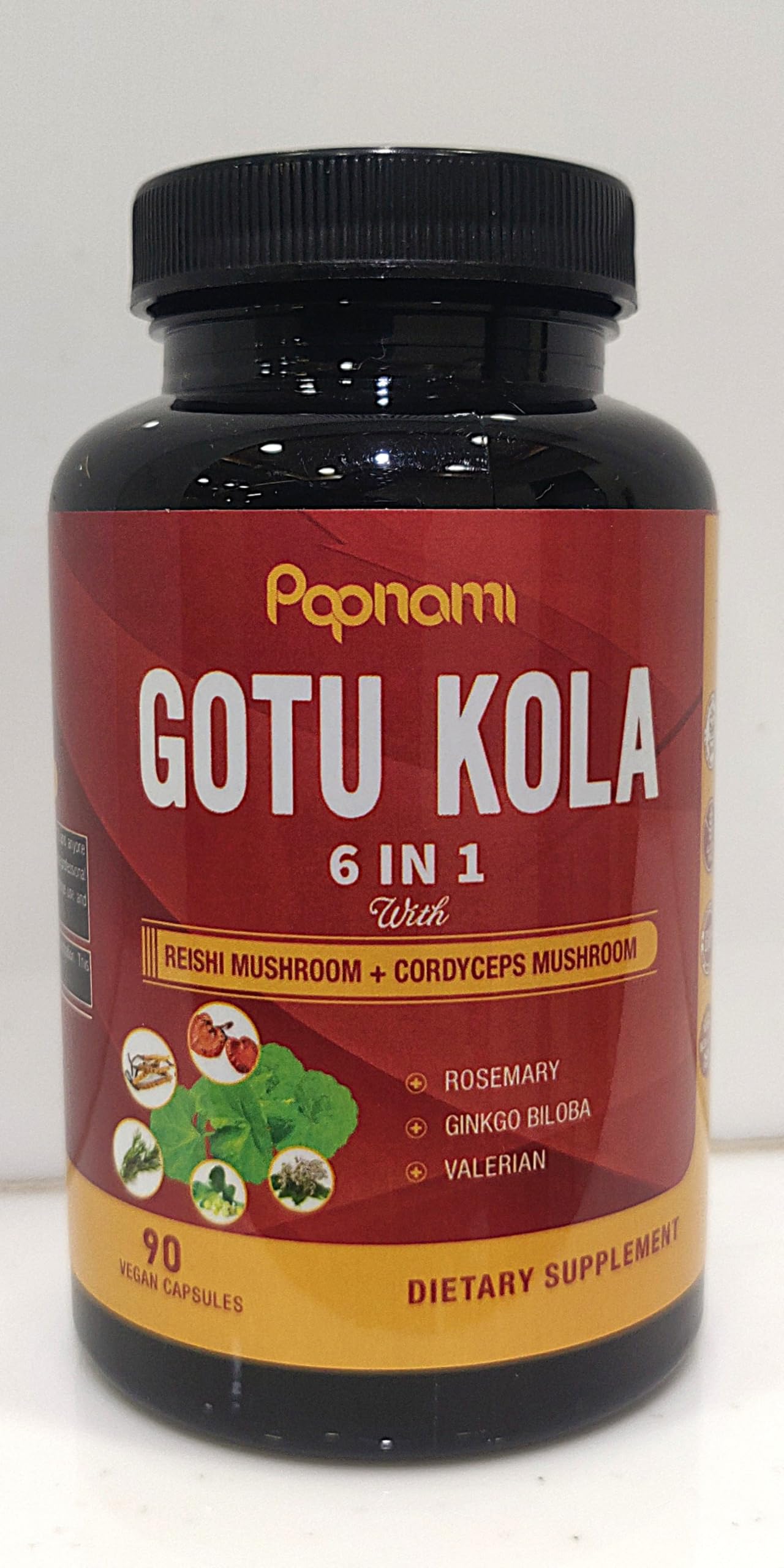 Organic Gotu Kola Extract Capsules with Reishi, Cordyceps, Rosemary, Gingko Biloba & Valerian Root - 90 Counts for 3 Months - Supports Brain & Heart Health