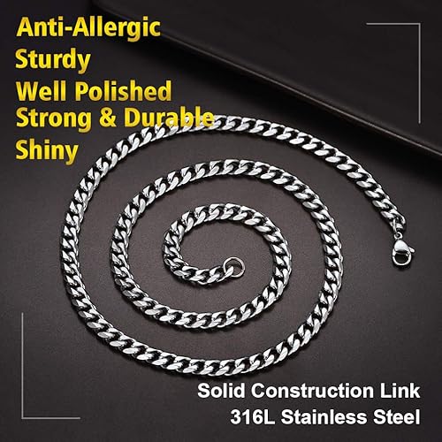 Miniatura 2 de PROSTEEL Trendy Cuban Chain Necklace, Solid & Sturdy, SilverGoldBlack Tone 316L Stainless Steel Chains, 3mm6mm9mm12mm, 14-30 inch, Come Gift Box